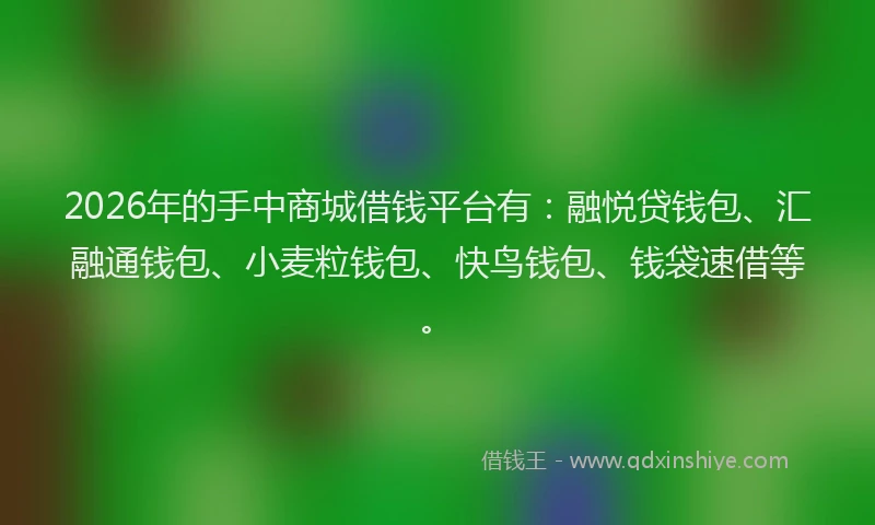 2026年的手中商城借钱平台有：融悦贷钱包、汇融通钱包、小麦粒钱包、快鸟钱包、钱袋速借等。