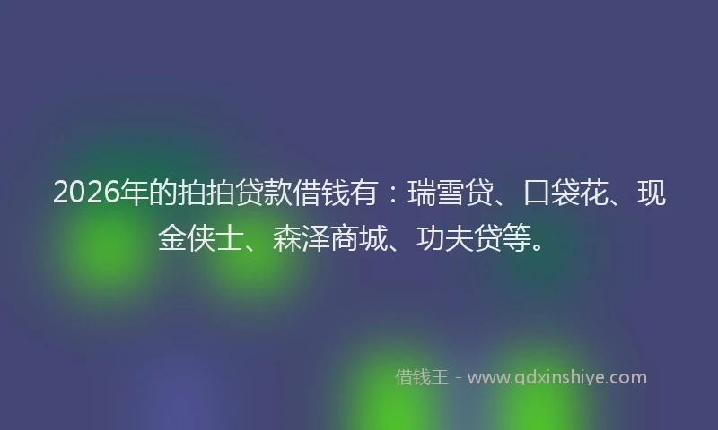 2026年的拍拍贷款借钱有：瑞雪贷、口袋花、现金侠士、森泽商城、功夫贷等。