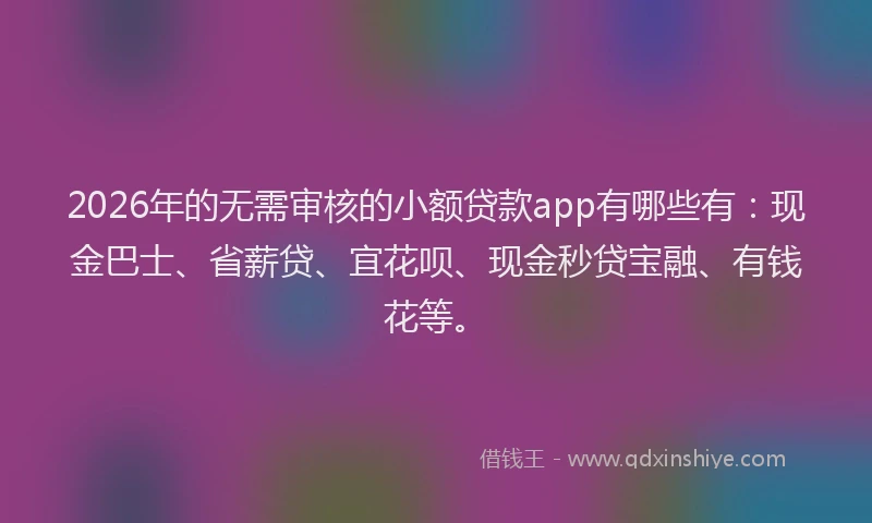 2026年的无需审核的小额贷款app有哪些有：现金巴士、省薪贷、宜花呗、现金秒贷宝融、有钱花等。