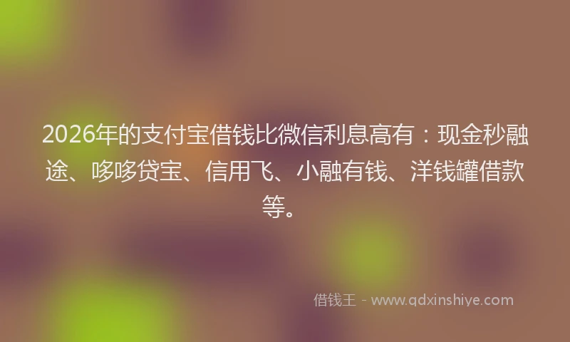 2026年的支付宝借钱比微信利息高有：现金秒融途、哆哆贷宝、信用飞、小融有钱、洋钱罐借款等。