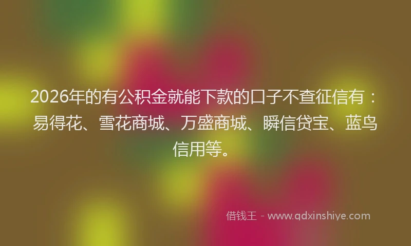2026年的有公积金就能下款的口子不查征信有：易得花、雪花商城、万盛商城、瞬信贷宝、蓝鸟信用等。
