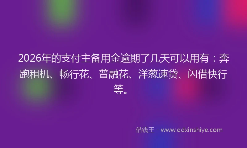 2026年的支付主备用金逾期了几天可以用有：奔跑租机、畅行花、普融花、洋葱速贷、闪借快行等。