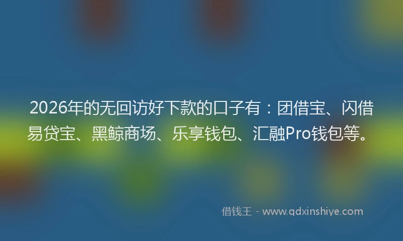 2026年的无回访好下款的口子有：团借宝、闪借易贷宝、黑鲸商场、乐享钱包、汇融Pro钱包等。