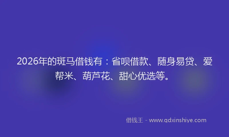 2026年的斑马借钱有：省呗借款、随身易贷、爱帮米、葫芦花、甜心优选等。
