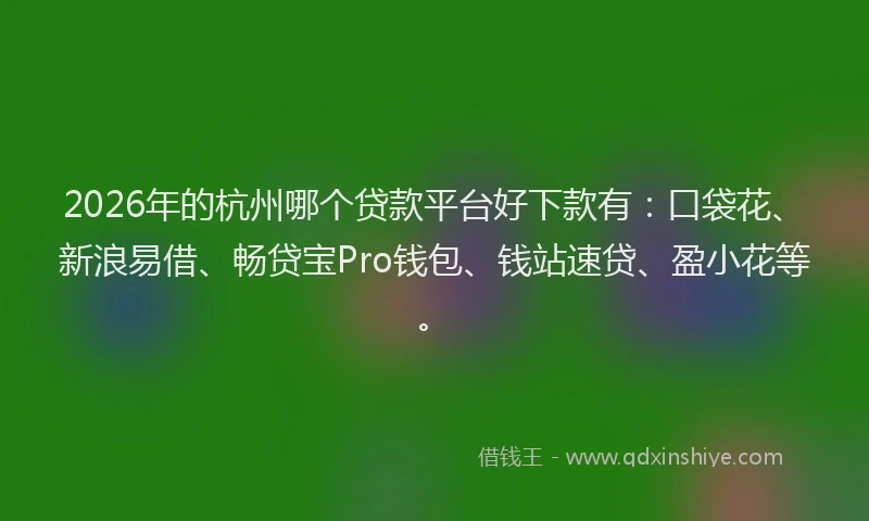 2026年的杭州哪个贷款平台好下款有：口袋花、新浪易借、畅贷宝Pro钱包、钱站速贷、盈小花等。