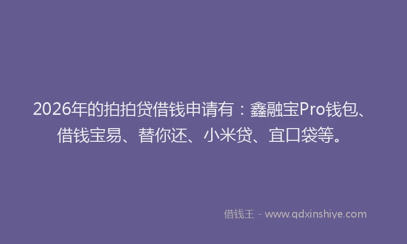 2026年的拍拍贷借钱申请有：鑫融宝Pro钱包、借钱宝易、替你还、小米贷、宜口袋等。