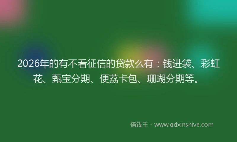 2026年的有不看征信的贷款么有：钱进袋、彩虹花、甄宝分期、便荔卡包、珊瑚分期等。