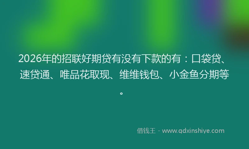 2026年的招联好期贷有没有下款的有：口袋贷、速贷通、唯品花取现、维维钱包、小金鱼分期等。