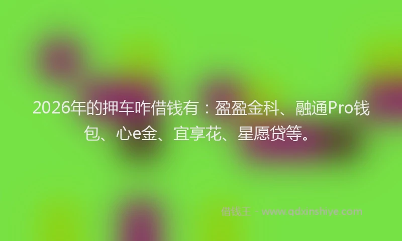 2026年的押车咋借钱有：盈盈金科、融通Pro钱包、心e金、宜享花、星愿贷等。