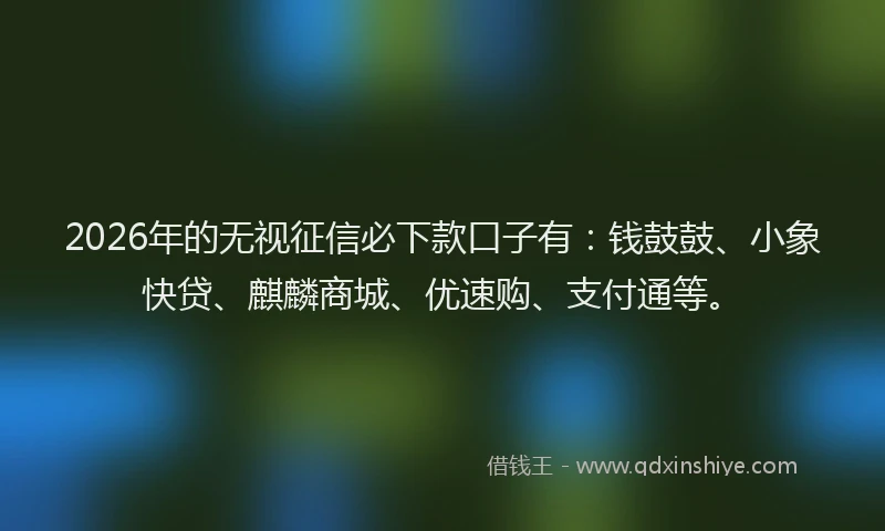 2026年的无视征信必下款口子有：钱鼓鼓、小象快贷、麒麟商城、优速购、支付通等。