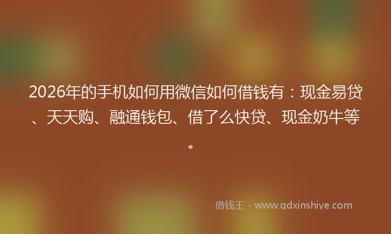 2026年的手机如何用微信如何借钱有：现金易贷、天天购、融通钱包、借了么快贷、现金奶牛等。