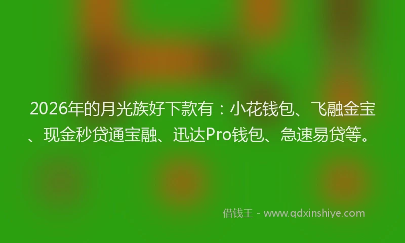 2026年的月光族好下款有：小花钱包、飞融金宝、现金秒贷通宝融、迅达Pro钱包、急速易贷等。