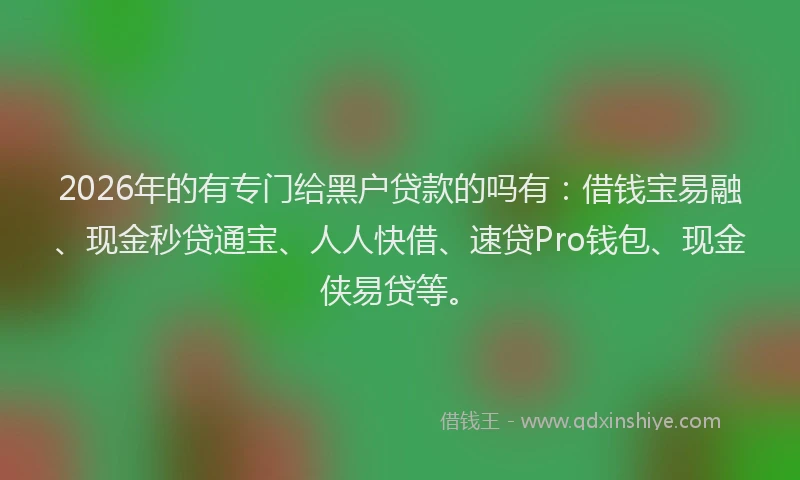 2026年的有专门给黑户贷款的吗有：借钱宝易融、现金秒贷通宝、人人快借、速贷Pro钱包、现金侠易贷等。