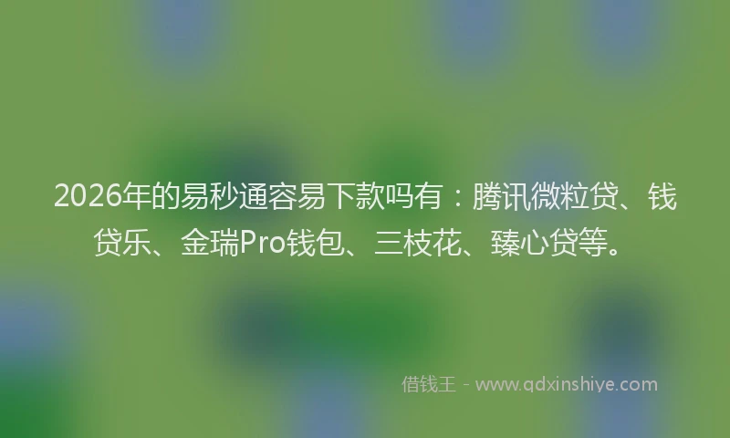 2026年的易秒通容易下款吗有：腾讯微粒贷、钱贷乐、金瑞Pro钱包、三枝花、臻心贷等。