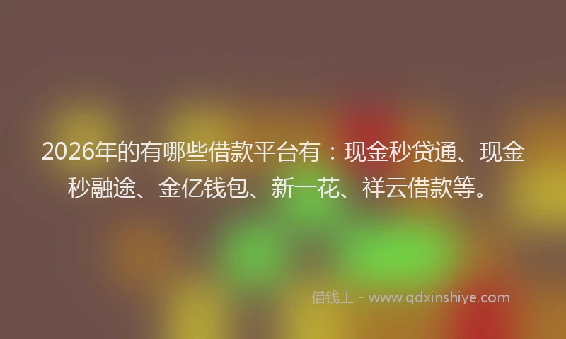 2026年的有哪些借款平台有：现金秒贷通、现金秒融途、金亿钱包、新一花、祥云借款等。