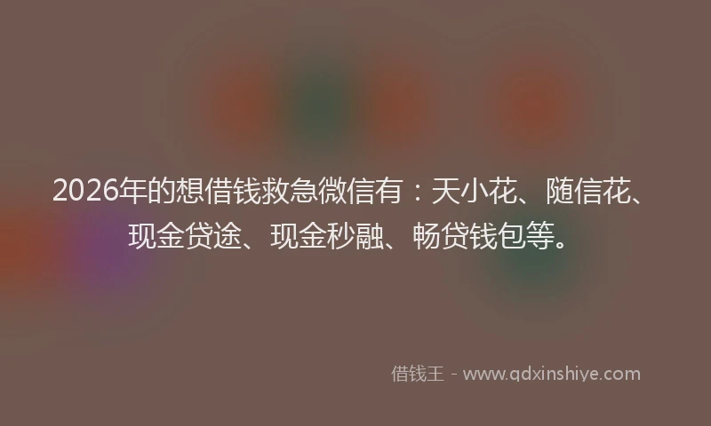 2026年的想借钱救急微信有：天小花、随信花、现金贷途、现金秒融、畅贷钱包等。