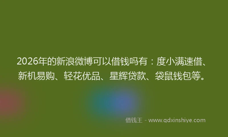 2026年的新浪微博可以借钱吗有：度小满速借、新机易购、轻花优品、星辉贷款、袋鼠钱包等。