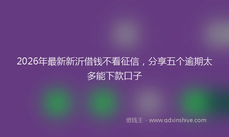 2026年最新新沂借钱不看征信，分享五个逾期太多能下款口子