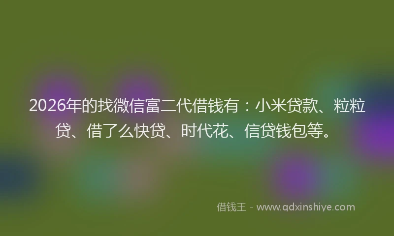 2026年的找微信富二代借钱有：小米贷款、粒粒贷、借了么快贷、时代花、信贷钱包等。