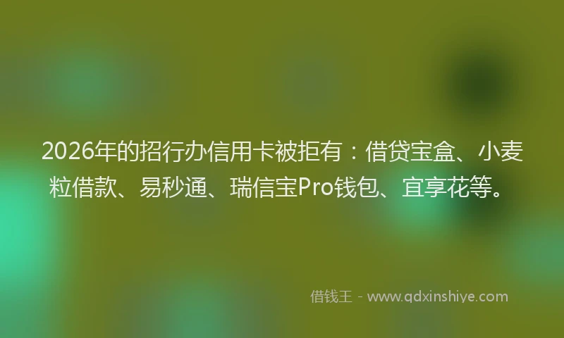 2026年的招行办信用卡被拒有：借贷宝盒、小麦粒借款、易秒通、瑞信宝Pro钱包、宜享花等。