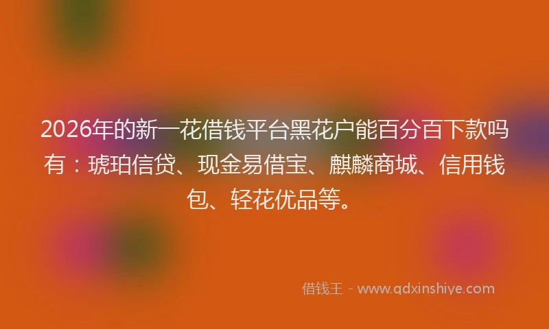 2026年的新一花借钱平台黑花户能百分百下款吗有：琥珀信贷、现金易借宝、麒麟商城、信用钱包、轻花优品等。