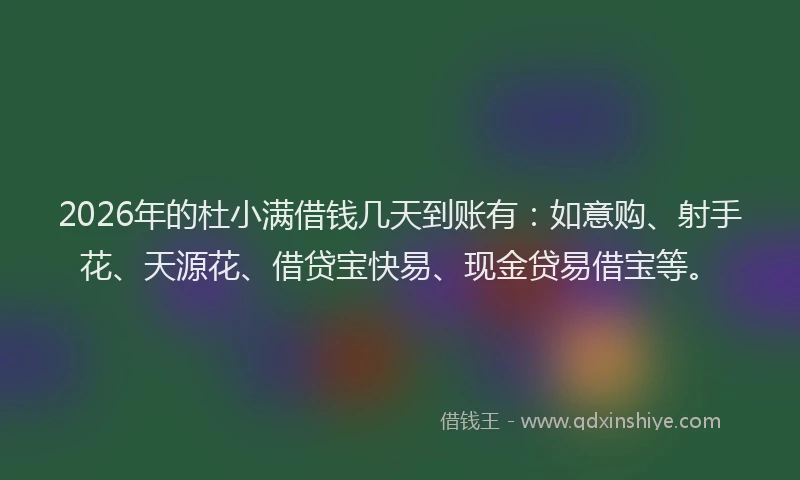 2026年的杜小满借钱几天到账有：如意购、射手花、天源花、借贷宝快易、现金贷易借宝等。