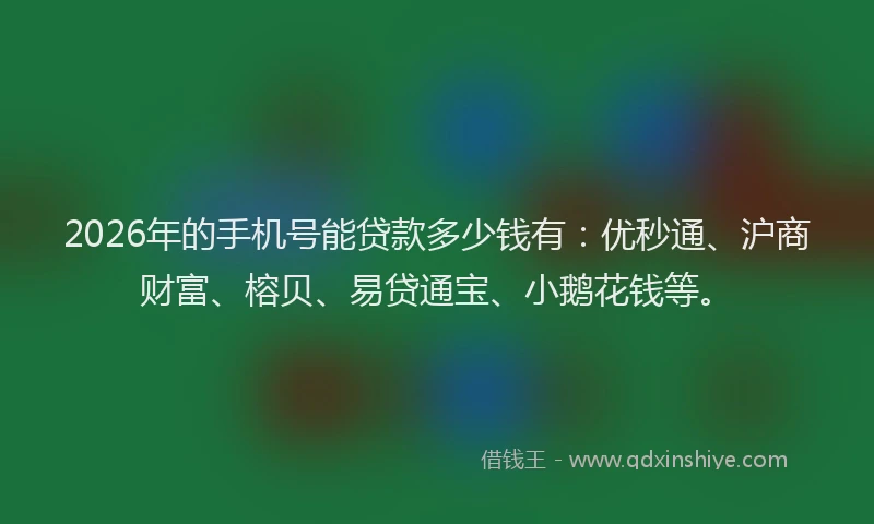 2026年的手机号能贷款多少钱有：优秒通、沪商财富、榕贝、易贷通宝、小鹅花钱等。