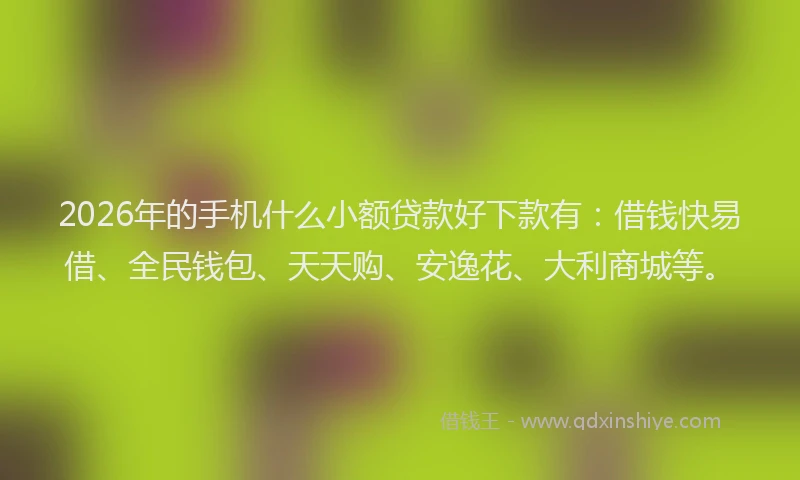 2026年的手机什么小额贷款好下款有：借钱快易借、全民钱包、天天购、安逸花、大利商城等。