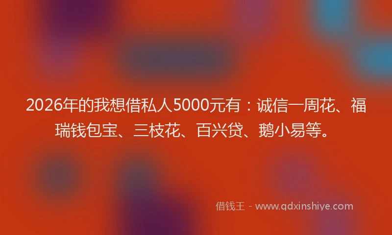 2026年的我想借私人5000元有：诚信一周花、福瑞钱包宝、三枝花、百兴贷、鹅小易等。