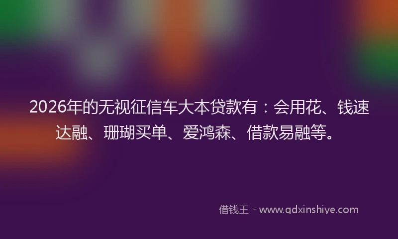 2026年的无视征信车大本贷款有：会用花、钱速达融、珊瑚买单、爱鸿森、借款易融等。