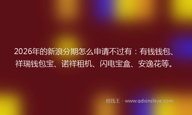2026年的新浪分期怎么申请不过有：有钱钱包、祥瑞钱包宝、诺祥租机、闪电宝盒、安逸花等。