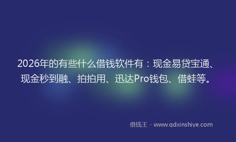 2026年的有些什么借钱软件有：现金易贷宝通、现金秒到融、拍拍用、迅达Pro钱包、借蛙等。