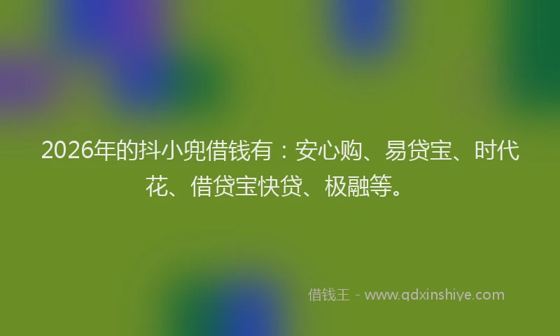 2026年的抖小兜借钱有：安心购、易贷宝、时代花、借贷宝快贷、极融等。