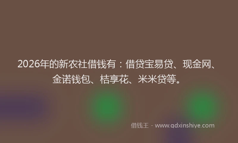 2026年的新农社借钱有：借贷宝易贷、现金网、金诺钱包、桔享花、米米贷等。