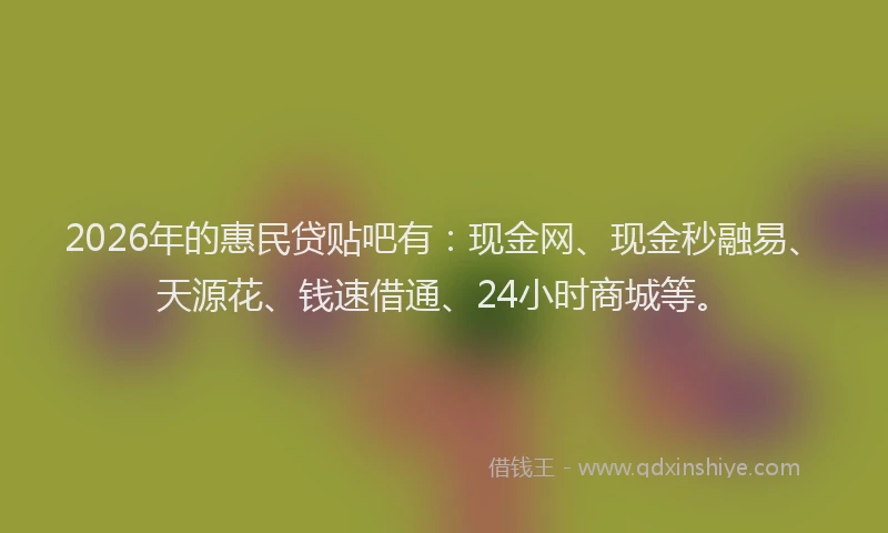 2026年的惠民贷贴吧有：现金网、现金秒融易、天源花、钱速借通、24小时商城等。