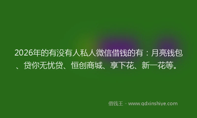 2026年的有没有人私人微信借钱的有：月亮钱包、贷你无忧贷、恒创商城、享下花、新一花等。