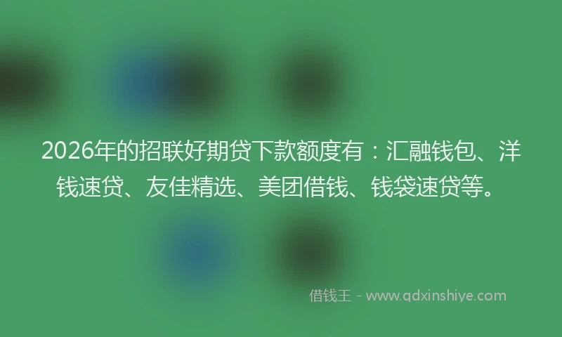 2026年的招联好期贷下款额度有：汇融钱包、洋钱速贷、友佳精选、美团借钱、钱袋速贷等。