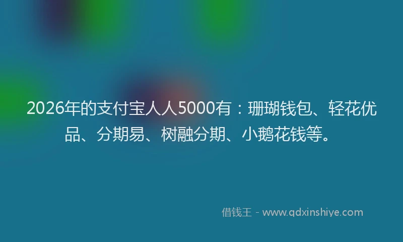 2026年的支付宝人人5000有：珊瑚钱包、轻花优品、分期易、树融分期、小鹅花钱等。
