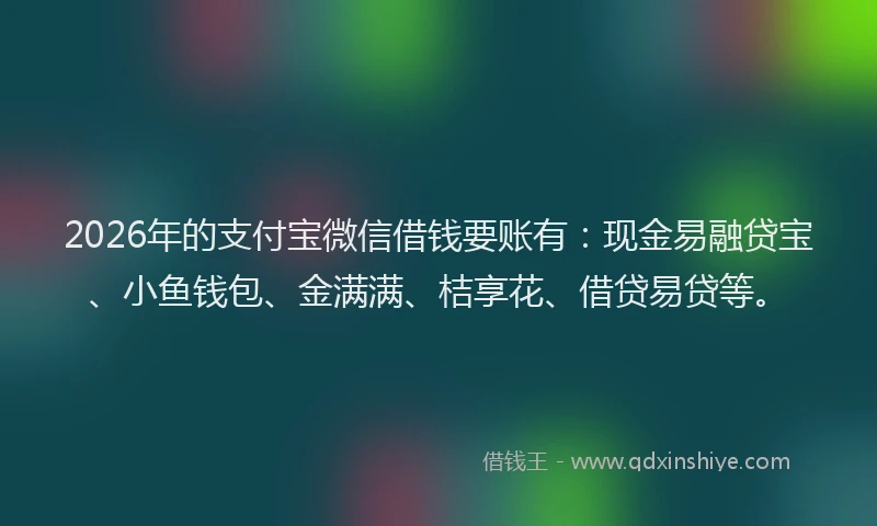 2026年的支付宝微信借钱要账有：现金易融贷宝、小鱼钱包、金满满、桔享花、借贷易贷等。