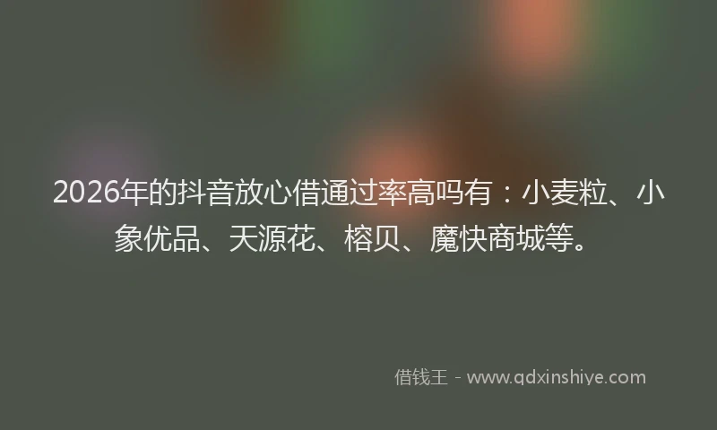 2026年的抖音放心借通过率高吗有：小麦粒、小象优品、天源花、榕贝、魔快商城等。