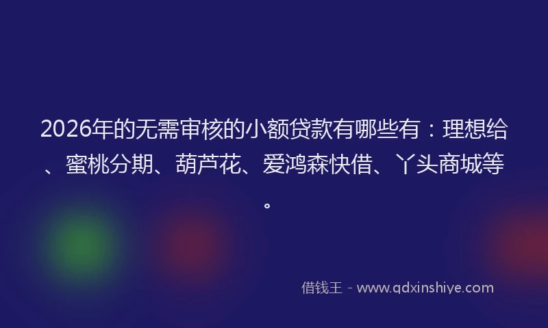 2026年的无需审核的小额贷款有哪些有：理想给、蜜桃分期、葫芦花、爱鸿森快借、丫头商城等。