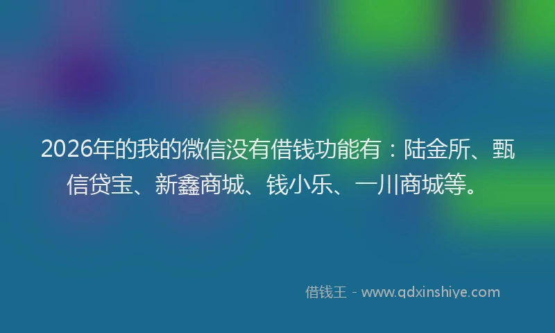 2026年的我的微信没有借钱功能有：陆金所、甄信贷宝、新鑫商城、钱小乐、一川商城等。