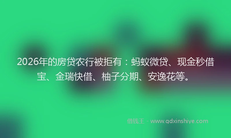 2026年的房贷农行被拒有：蚂蚁微贷、现金秒借宝、金瑞快借、柚子分期、安逸花等。