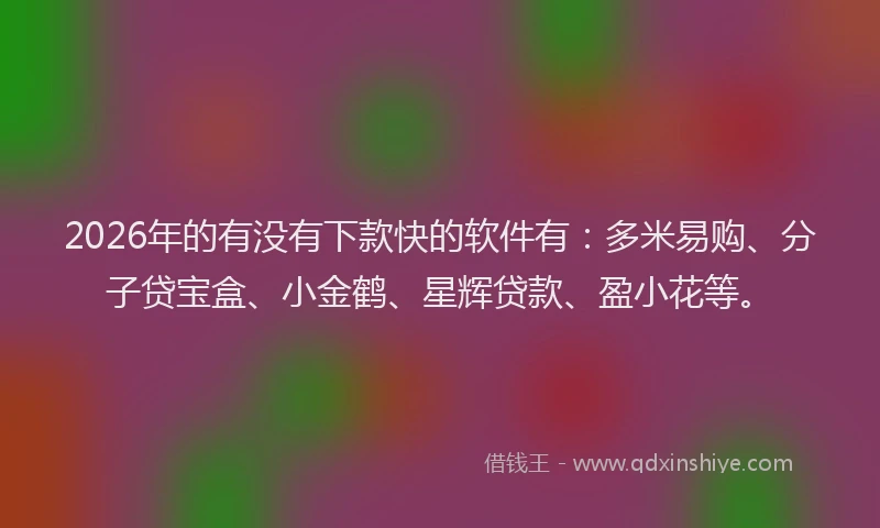 2026年的有没有下款快的软件有：多米易购、分子贷宝盒、小金鹤、星辉贷款、盈小花等。