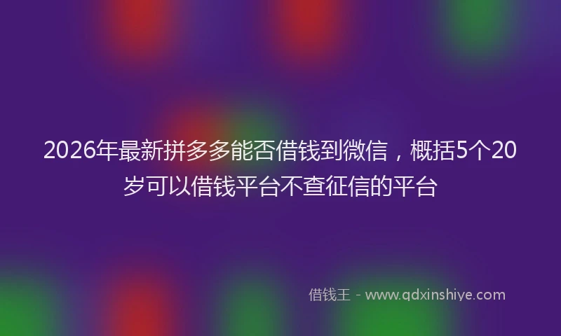 2026年最新拼多多能否借钱到微信，概括5个20岁可以借钱平台不查征信的平台