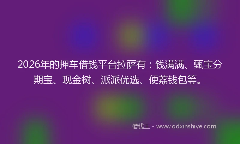 2026年的押车借钱平台拉萨有：钱满满、甄宝分期宝、现金树、派派优选、便荔钱包等。