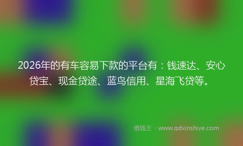 2026年的有车容易下款的平台有：钱速达、安心贷宝、现金贷途、蓝鸟信用、星海飞贷等。