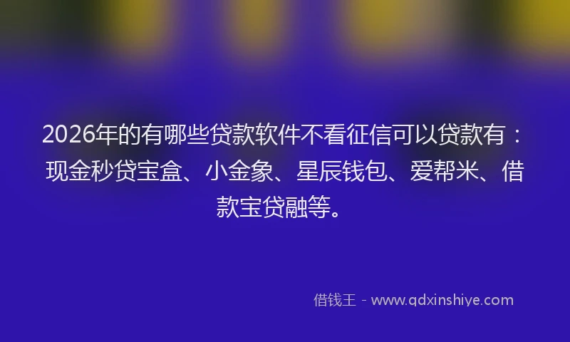 2026年的有哪些贷款软件不看征信可以贷款有：现金秒贷宝盒、小金象、星辰钱包、爱帮米、借款宝贷融等。