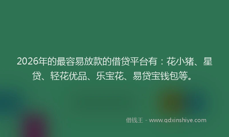 2026年的最容易放款的借贷平台有：花小猪、星贷、轻花优品、乐宝花、易贷宝钱包等。