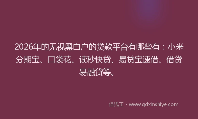 2026年的无视黑白户的贷款平台有哪些有：小米分期宝、口袋花、读秒快贷、易贷宝速借、借贷易融贷等。